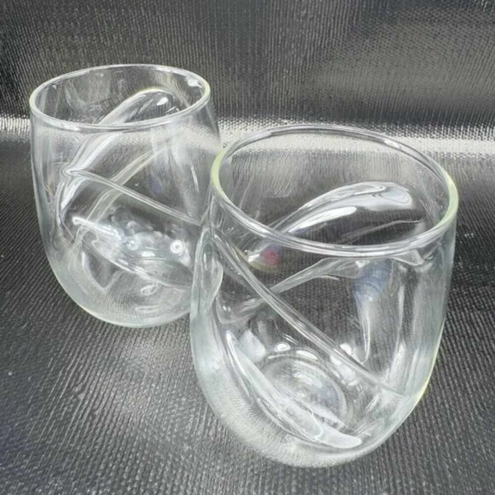 Dragon Glassware Wave Tumblers Handcrafted 16 oz Set of 2 Clear Thin Glassware‎